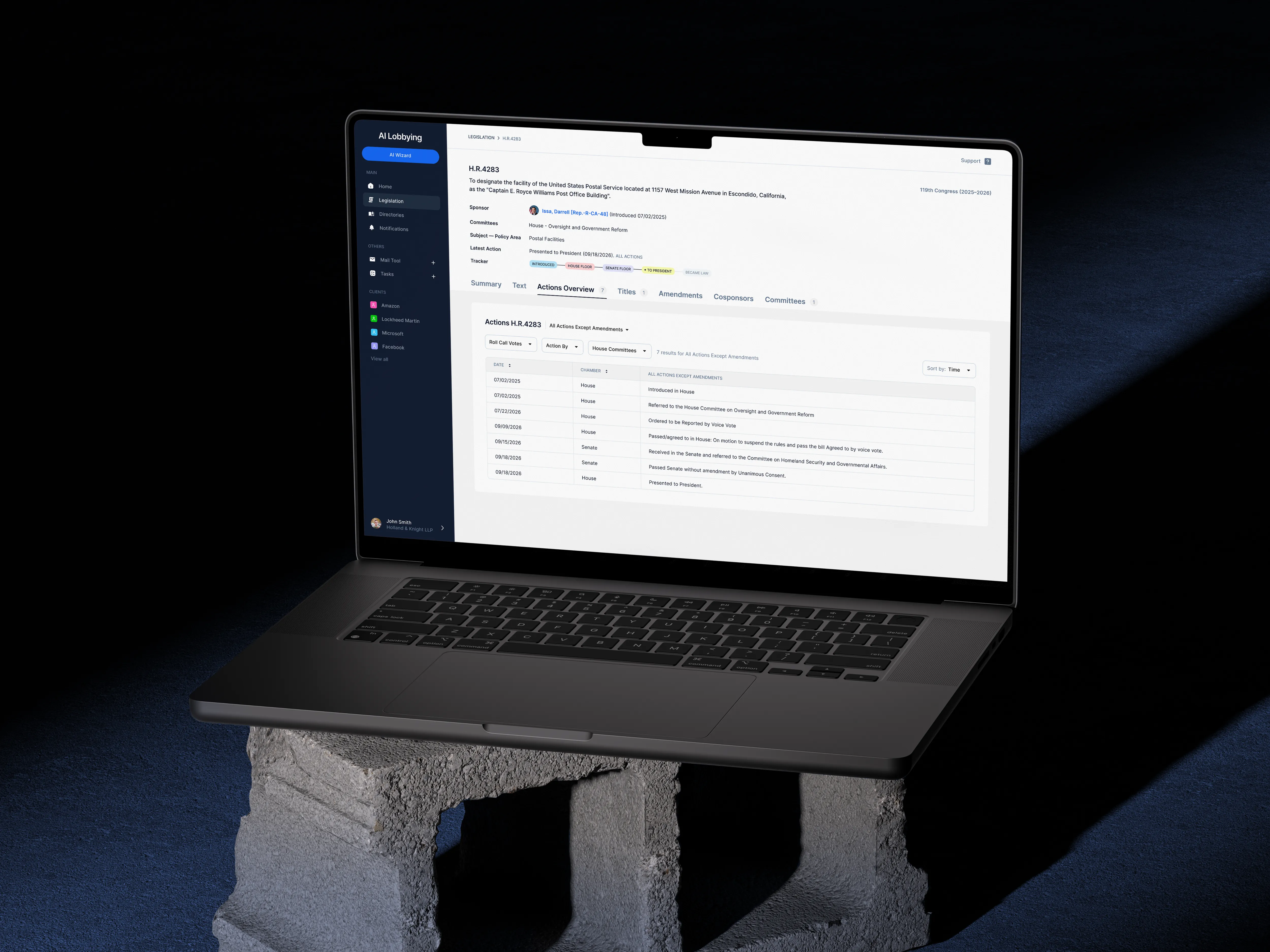 Automated Bill & Legislator Tracking interface